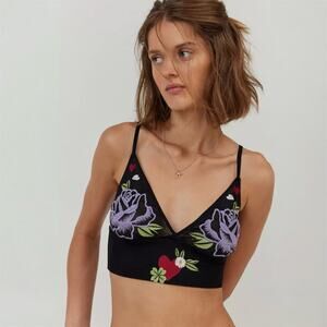 NEW Only Hearts M Bralette Black Mesh Aloha Honolulu Embroidered Crop Cami Roses